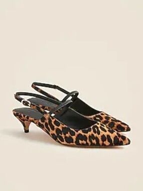 J. Crew Robin Sling Back Kitten Heel in Leopard Calf Hair BRAND NEW IN BOX